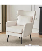 Wing Back Velvet Accent Chair, Modern Living Room Armchair Comfy Upholstered Single Sofa Chair for Bedroom Dorms Reading Reception Room with Metal Leg