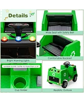 Hongge 12V Kids Ride-on Garbage Truck with Warning Lights and 6 Recycling Accessories