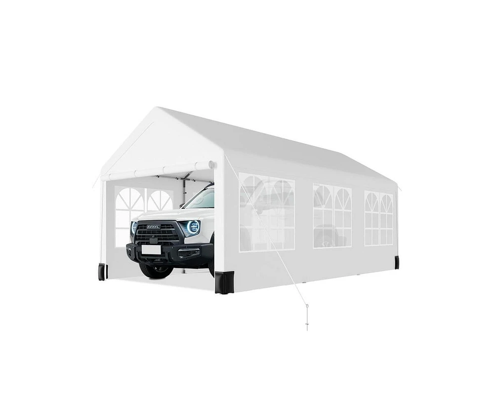 gaomon Multi-Purpose & Practical 12'x20' Heavy Duty Carport Canopy with 6 Roll-up Ventilation Windows, All-Season Tarp Cover, Metal Roof & 4 Sandbags