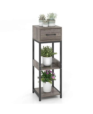 Costway 1 Pack 3 Tier Indoor Tall Plant Stand with Drawer Anti-tipping Devices Display Shelf