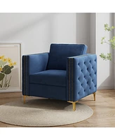 Streamdale Furniture Accent Chair for Living Room Upholstered Arm Chair with Metal Legs Navy Blue Velvet