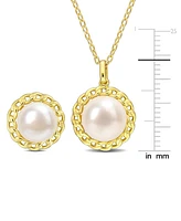 2-Pc. Set Cultured Freshwater Pearl (8-9-1/2mm) Pendant Necklace & Stud Earrings in 18k Gold-Plated Sterling Silver