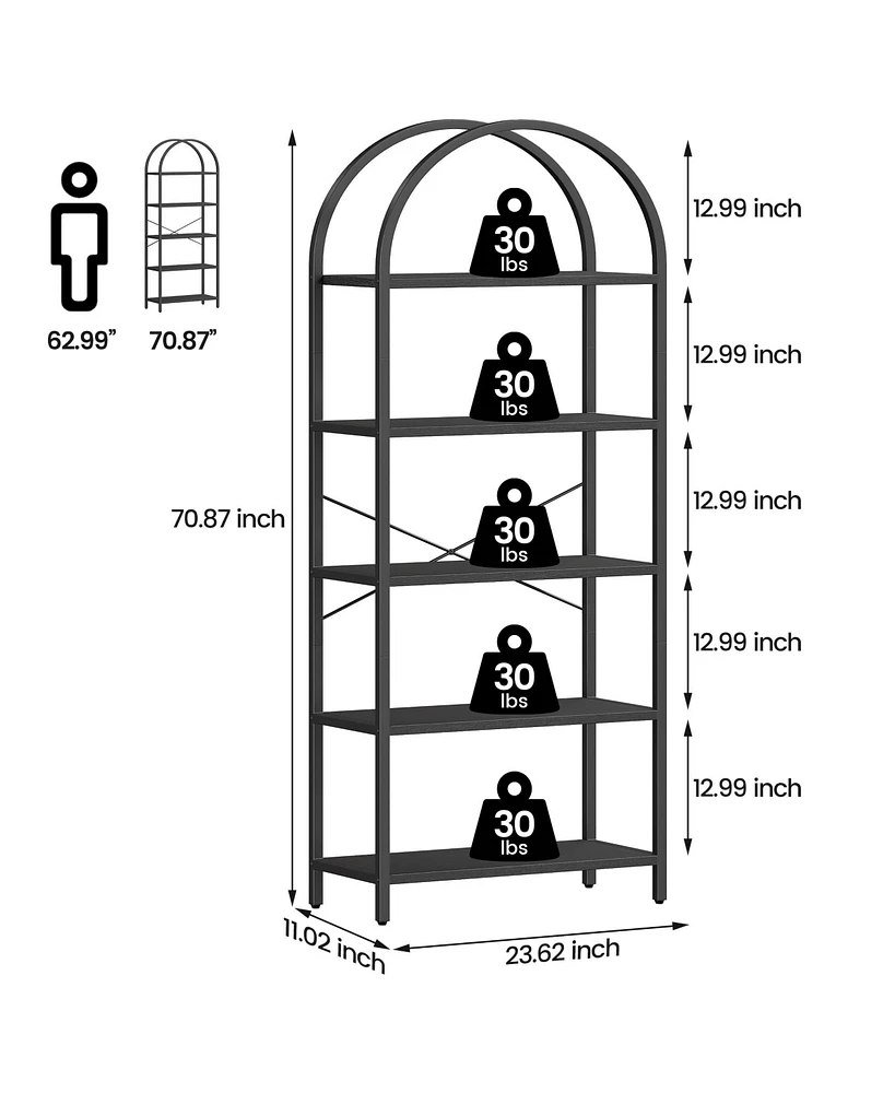 gaomon Arched Bookshelf, 5-Tier Open Bookshelf