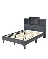 Slickblue Full Size Storage Platform Bed Frame with 4 Open Storage Shelves and Usb Charging Design,Gray