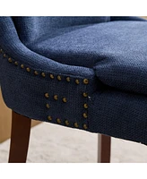 Modern Dining Chairs Set of 2,Double-layer Cushioned Chenille fabric Upholstered Accent Side Leisure Chairs with Mid Back and Curved Solid Wood Legs f
