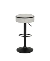 Round Storage Bar Stool Set of 2, Off White Linen Height Adjustable Barstool, 360Counter Height Swivel Stool, Armless Bar Chair with Metal Frame for K