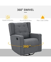 Wingback swivel recliner chair glider rocking chair for Nursery with Button Tufted, Padded Single Home Theater Seater for Living Room Bedroom, Grey