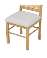 Streamdale Furniture 4 Retro Upholstered Chairs with Rattan Backrests for Dining Room and Kitchen (Natural Wood Wash)