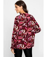 Olsen Women's Long Sleeve Retro Print Tunic Shirt