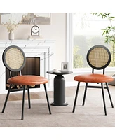 gaomon Dining Chairs Set of 2, Rattan Kitchen Chairs with Thicken Upholstered, Modern Dining Room Chairs Set of 2,Brown