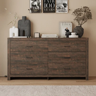 Homsee Brown 6-Drawer Finish Dresser Chest of Drawers Cabinet