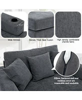 55" Oversized Chaise Lounger Modern Style Sofa Couch, with Pillows, Charge Station & Cup Holders, Chenille Fabric