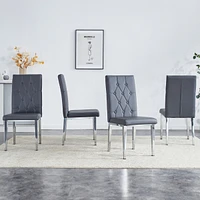 4 piece set of gray armless dining chairs brings a touch of elegance and mystery to the dining area with its deep gray tone, The grid and buckle desig