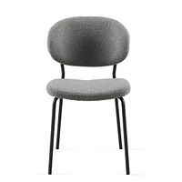 Grey Boucle Fabric Dining Chairs Set of 4, Modern Dining Room Chairs with Black Metal Legs, Armless Kitchen Chair for Dining Room, Living Room