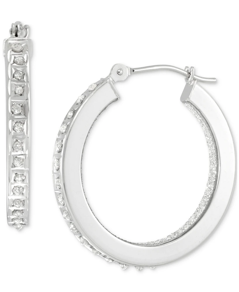 Macy's Diamond Accent Fascination Inside Glitter Hoop Earrings 10k White Gold or Yellow