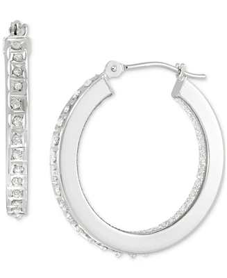 Macy's Diamond Accent Fascination Inside Glitter Hoop Earrings 10k White Gold or Yellow