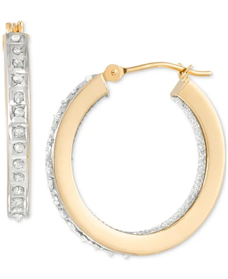 Macy's Diamond Accent Fascination Inside Glitter Hoop Earrings 10k White Gold or Yellow