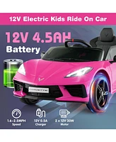 Hongge 12V Electric Kids Ride On Car Licensed Chevrolet Corvette C8 with Remote Control Ages 3+ Years Old