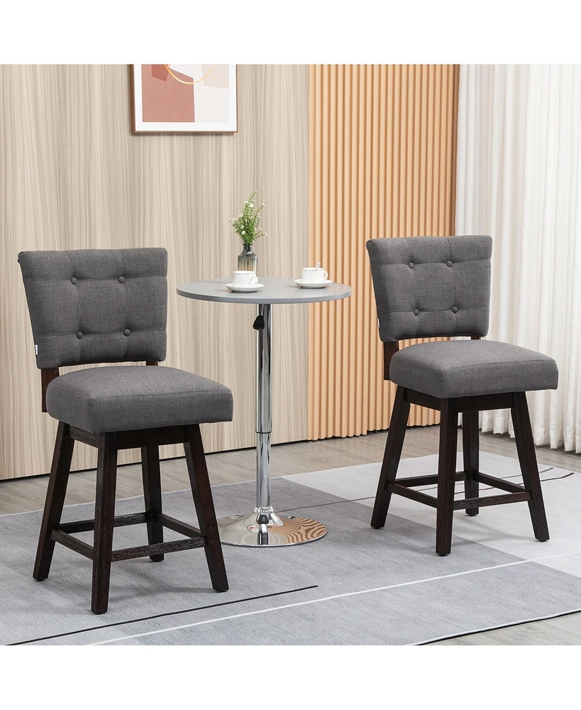 Streamdale Furniture Counter Height Bar Stools Set of 2, Fabric Tufted Swivel Barstools 26.5 Inch Seat Height with Rubber Wood Legs and Footrest for D