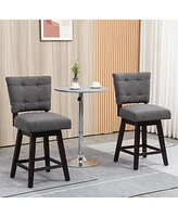 Streamdale Furniture Counter Height Bar Stools Set of 2, Fabric Tufted Swivel Barstools 26.5 Inch Seat Height with Rubber Wood Legs and Footrest for D