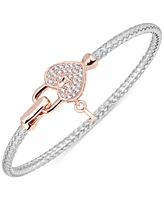 Diamond Heart Lock & Key Bangle Bracelet (1/4 ct. t.w.) in Sterling Silver & 14k Rose Gold-Plated Sterling Silver