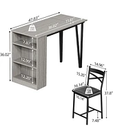 gaomon Dining Table Set for 2, Kitchen Bar Table and Chairs for 2, 3-Piece Kitchen Table Set with 2 Upholstered Chairs,Grey