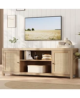 gaomon Tv Stand for 75 Inch Tv, Rattan Entertainment Center with Storage, Wood Tv & Media Console