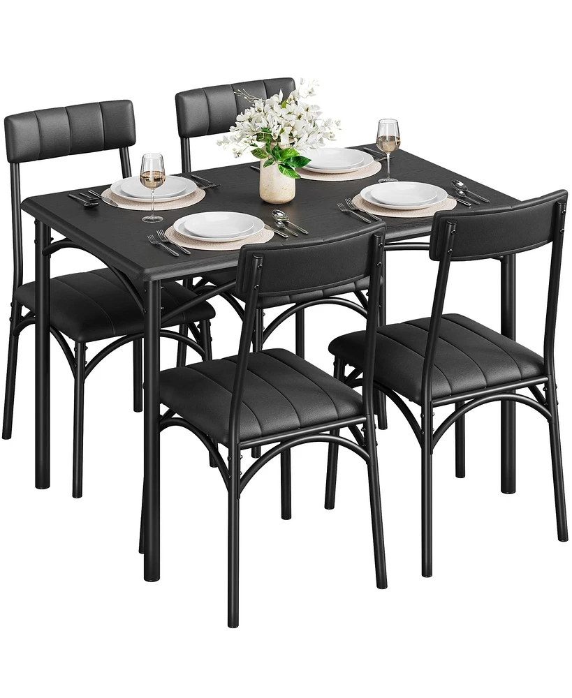 gaomon Dining Table Set, Kitchen Table and Chairs for 4, Table Set with 4 Upholstered Chairs, 5 Piece Dining Table Set,Black