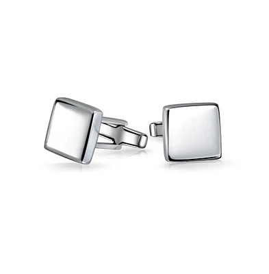 Bling Jewelry Initial Geometric Solid Flat Square .925 Sterling Silver Shirt Cufflinks Cuff Links Executive Gift Hinge Bullet Back