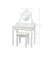Sugift 10 Dimmable Lights Vanity Table Set with Lighted Mirror and Cushioned Stool-White