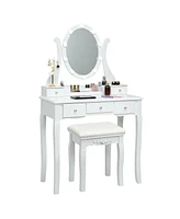 Sugift 10 Dimmable Lights Vanity Table Set with Lighted Mirror and Cushioned Stool-White