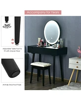 Sugift Touch Screen Vanity Makeup Table Stool Set with Lighted Mirror-Black