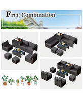 Sugift 8 Pieces Patio Rattan Storage Table Furniture Set-Gray