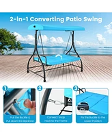 Sugift 3 Seat Outdoor Porch Swing with Adjustable Canopy-Blue