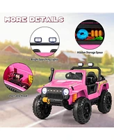 Sugift 12V Ride on Truck with Parent Remote Control and Led Lights-Pink