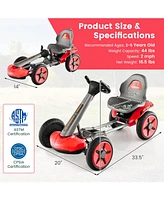 Sugift Pedal Powered 4-Wheel Toy Car with Adjustable Steering Wheel and Seat-Red