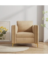Accent Chair for Living Room Upholstered Arm Chair with Metal Legs Velvet Khaki