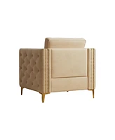 Streamdale Furniture Accent Chair for Living Room Upholstered Arm Chair with Metal Legs Velvet Khaki