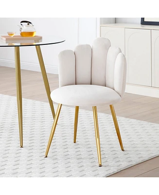 Streamdale Furniture Modern Velvet Dining Chairs Set of 2, Upholstered Woven Dining Chair with Golden Metal Legs, Upholstered Dining Chairs for Dining