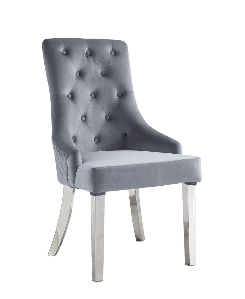 Streamdale Furniture Satinka Side Chair, Gray Fabric & Mirrored Silver Finish