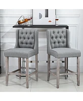 Streamdale Furniture 26.25" Counter Height Bar Stools, Tufted Wingback Armless Upholstered Dining Chair with Rubber Wood Legs, Set of 2, Gray