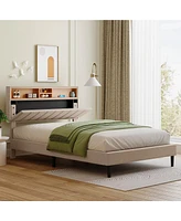 Slickblue Upholstered Platform Bed with Storage Headboard and Usb Port for Convenient Bedroom Organization