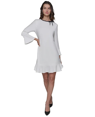 Kalr Lagerfeld Paris Women's Bow-Neck Bell-Sleeve Dress