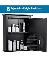 Sugift Wall Mounted Bathroom Mirror Cabinet with 5-level Height-adjustable Shelf-Black