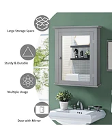 Sugift Bathroom Mirror Cabinet Wall Mounted Adjustable Shelf Medicine Storage-Gray