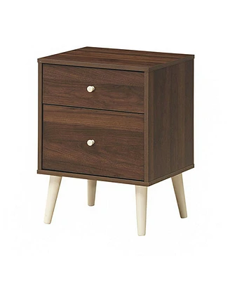 Sugift 2-Drawer Nightstand Beside End Side Table with Rubber Legs-Brown