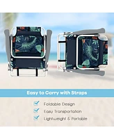 Sugift 2 Packs 5-Position Outdoor Folding Backpack Beach Table Chair Reclining Chair Set-Green