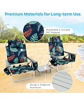 Sugift 2 Packs 5-Position Outdoor Folding Backpack Beach Table Chair Reclining Chair Set-Green