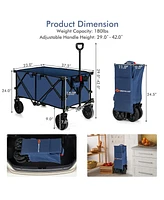 Sugift Outdoor Folding Wagon Cart with Adjustable Handle and Universal Wheels-Navy