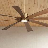 70" Defender Large Modern Indoor Outdoor Ceiling Fan 8 Blade Led Light Remote Control Soft Brass Finish Motor Brown Koa Finish Blades Bedroom Patio Li